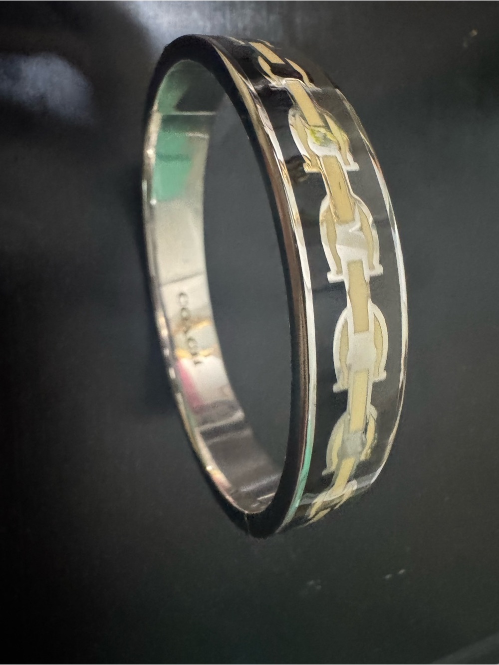 Coach SilverTone/Blac Signature C Chain Enamel Bangle Bracelet - Women's Jewelry